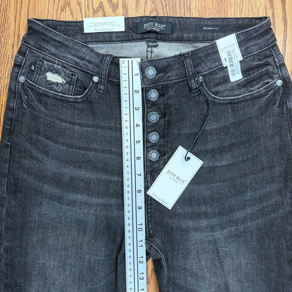 NWT Judy Blue Destroy Button Fly Black Skinny Jeans - Picture 8 of 12